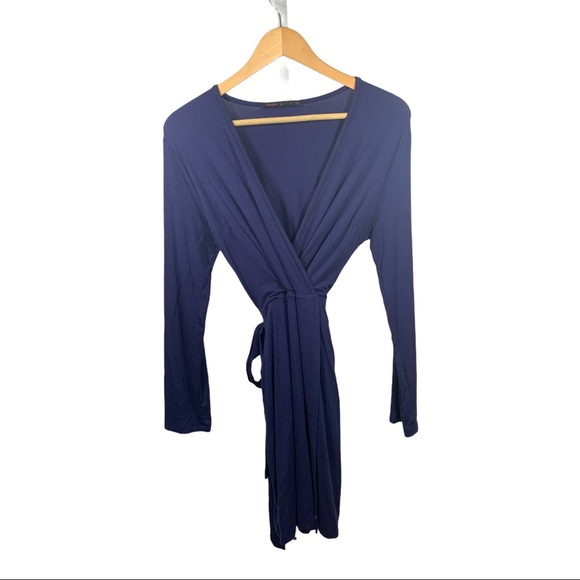 FRAICHE BY J Faux Wrap Tie Dress Blue Size Small - Picture 3 of 12